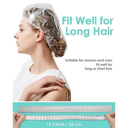 Auban 50 PCS Shower Cap Disposable,Bath Caps Larger Thick Clear Waterproof Plastic Elastic Hair Bath Caps For Women Hotel Travel Essentials Accessories Deep Conditioning Hair Care(19.3")