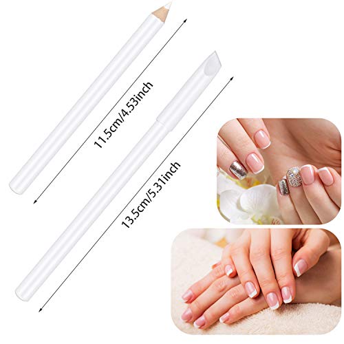 Blulu 12 Pieces White Nail Under Pencil 2-in-1 White Art Whitening Pen French Nail Pencils with Cuticle Pusher for Manicure Supplies Art DIY Design Tool