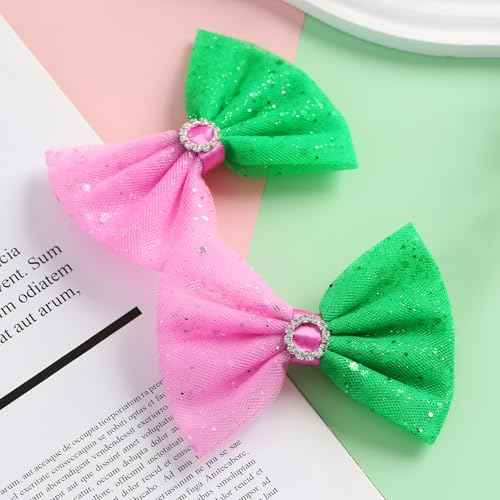 2PC Pink Green Hair Bow Clips Women Girls 4 Inch Tulle Bowknot Witch Accessories Movie Fans Merch Gift