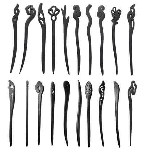 20PCS Wooden Hair Sticks, Chinese Hair Pins for Women, Black Japanese Chignon Hair Chopsticks, Classic Wooden Hair Pins for Buns Hair Accessories for Women Gifts