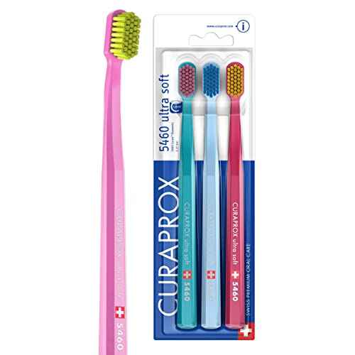 Curaprox CS 5460 Ultra-Soft Toothbrush ? for Sensitive Teeth & Gums | Gentle Plaque Removal | 3-Pack |Random Colour