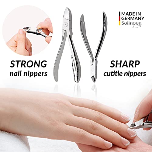 Manicure Set Women and Men ? 12-Piece Professional Grooming Kit with Premium Tools, Genuine Leather Case, and Exclusive Glass Nail File for Hand & Foot Care, German Quality