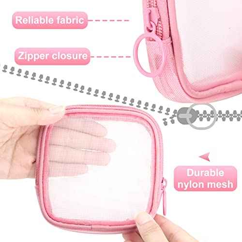 Weewooday 4 Pcs Mesh Makeup Bag Mesh Cosmetic Bag Travel Toiletry Pouch with Zipper Mini Makeup Cosmetic Purse for Daily Accessory(Small,Pink)