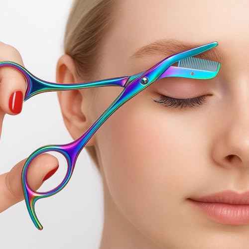 Eyebrow Scissors with Comb - Stainless Steel Eyebrow Trimmer for Women and Men, Facial Grooming Scissors Kit, Professional Precision Eyebrow Trimmer,Perfect For Gifts for Men and Women,Rainbow