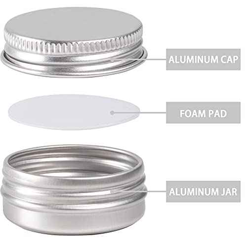 0.5 oz Screw Top Aluminum Tin Jar with Screw Lid and Blank Labels (Silver - Pack of 32)