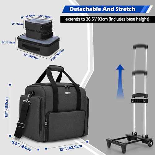 BAFASO Rolling Tattoo Case with 3 Removable Pouches and Detachable Dolly, Tattoo Travel Case for Tattoo Stencil Printer and Tattoo Supplies, Black