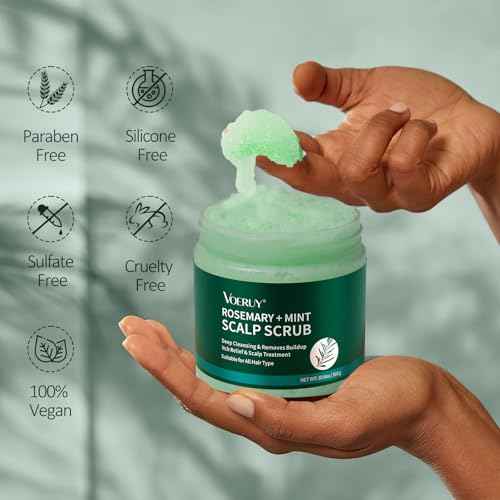 Scalp Scrub, Rosemary Scalp Exfoliator Scrub Shampoo, 2-in-1 Scalp Treatment with Mint Oil, Hair Treatment to Clarify and Remove Build Up with Silicone Scalp Massager, 10.6oz/300g