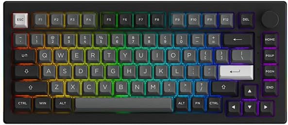 Akko 5075B Plus Mechanical Keyboard 75% Percent RGB Hot-swappable Creamy Keyboard with Knob, Black & Silver Theme with PBT Double Shot ASA Profile Keycaps V3 Creamy Yellow Pro Switch