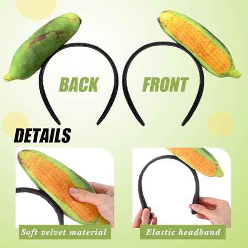 Hoteam 2 Pcs Corn Cob Headband Costume Fall Thanksgiving Holiday Headband for Women Skincare Spa Face Washing Hairband Christmas Corn Costume Masquerade Party