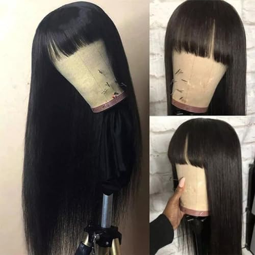 Straight Wigs Human Hair with Bangs 180% Density Brazilian Virgin Human Hair Wigs Glueless Machine Made Wigs for Women None Lace Front Wigs Natural Color 18 Inch