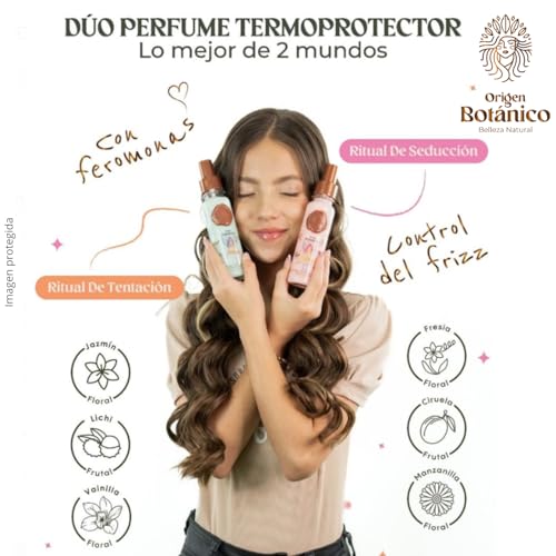 Hair Perfume - DUO Protector Termico para Cabello, Desenredante y Control Frizz Con Feromonas, Protecci?n Solar - Ritual Seducci?n y Ritual Tentaci?n Floral y Frutal 120ML - Leave in Conditioner Spray