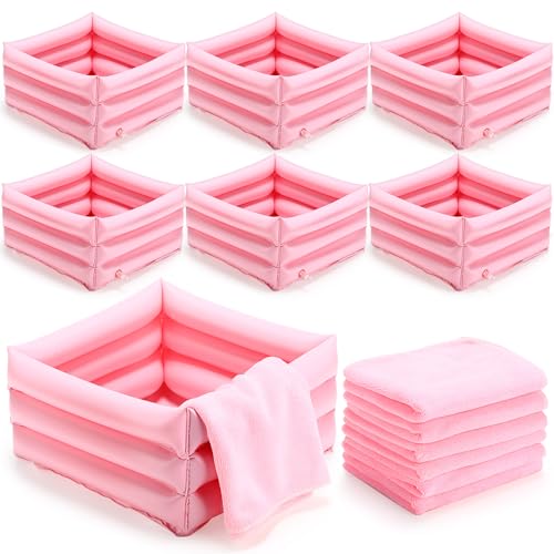 12 Pcs Foot Spa Kit for Girls Kids 12. 5 x 12. 5 x 8. 3 Inch Foot Care Bath and 12 x 28 Inch Hand Towels Washbasin Salon Towels for Spa Sleepover Party Supplies(Light Pink)