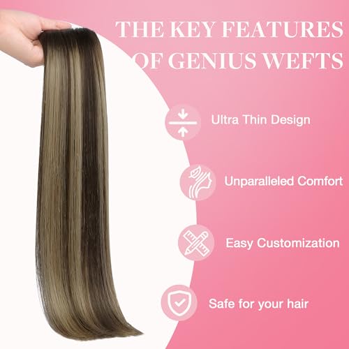 GOO GOO Genius Sew In Remy Weft Hair Extensions, 4/26/4 Balayage Chocolate Brown to Honey Blonde 20inch 60g, Hand Tied