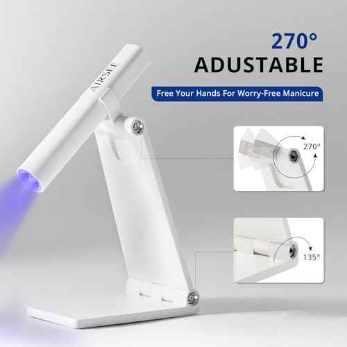 AIRSEE Mini Handheld UV Light for Gel Nails with Stand,Portable Rechargeable Nail Lamps,2 Timers for Fast Nail Extension,Rhinestone Glue Decoration,Gel Nail Strips at Home,Travel(White)