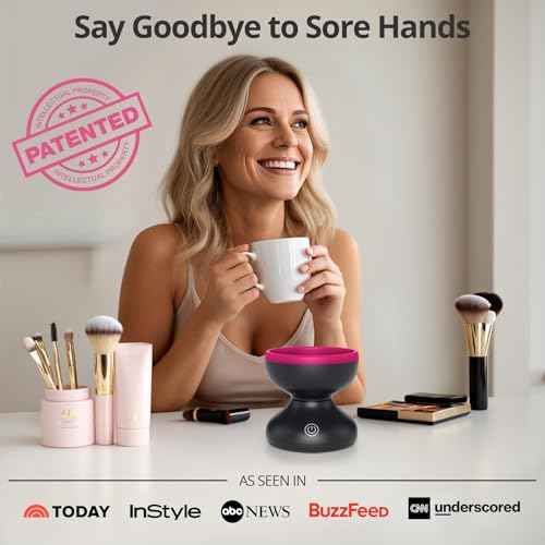 Alyfini Electric Makeup Brush Cleaner Machine, Powerful Friction Removes Residue on Make up Brushes Set/Sponge/Powder Puffs, Efficient Cleaning, Portable Spinning Washer, Save Cleanser & Shampoo