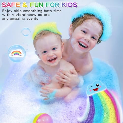 Rainbow Bath Bombs Gift Set, Handmade 8 Pcs Bath Bombs for Kids Girls, Kid Bubble Bath Fizzy, Stocking Stuffers for Kids, Christmas Gifts for Kid Women