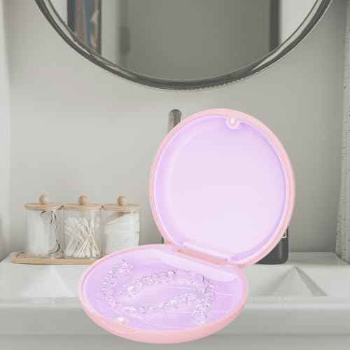 Retainer Case, Slim Aligner Cases for Invisalign, Mouthguard Case with Removal Tools& Aligners Chewies& Brush, Removable Inner Tray Silicone for Easy Cleaning (Pink)