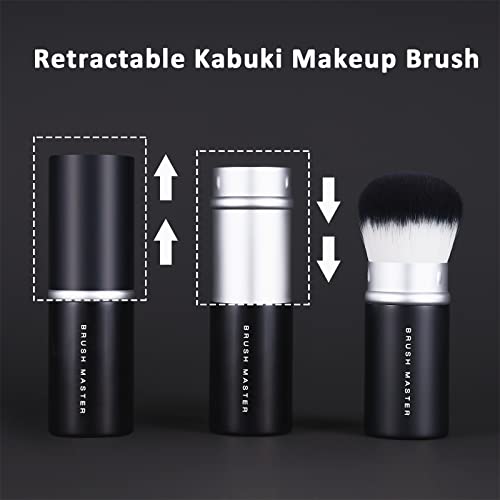 2pcs Retractable Foundation Makeup Brush, Kabuki Brush For Powder, Blush, Bronzer, Concealer, Portable Brush Cover, Perfect for Travel(Black)