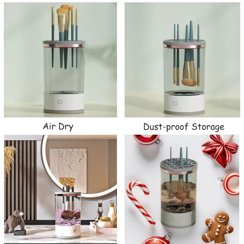 Makeup Brush Cleaning Machine - Automatic Cosmetics Brush Cleaner, Electric Make-up Brush Cleaner and Dryer, Dust-proof Beauty Brushes Organizer, Birthday Gift for Ladies