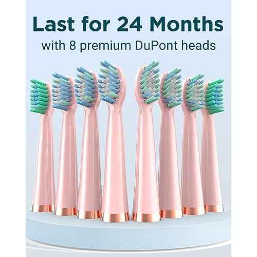 Rtauys M5 Sonic Electric Toothbrush for Adults and Kids - Rechargeable Electric Toothbrush Kids Ages 12+ and Adults with 8 Brush Heads & Travel Case, 120 Days Battery Life - Pink