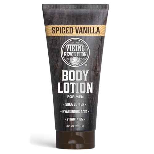 Viking Revolution Spiced Vanilla Body Lotion for Men ? Mens Lotion for Dry Skin with Shea Butter, Hyaluronic Acid and Vitamin B5 ? Nourishing Mens Body Lotion for Hydrated and Smooth Skin - 8oz,1 Pack