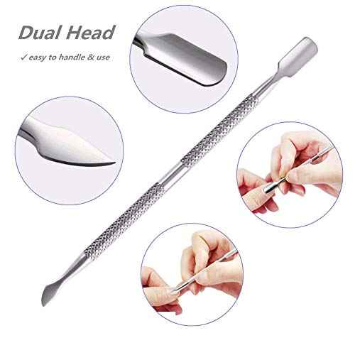 2PCS Cuticle Pusher and Cutter, Stainless Steel Dual Head Cutter and Trimmer Manicure and Pedicure Tool for Fingernails and Toenails