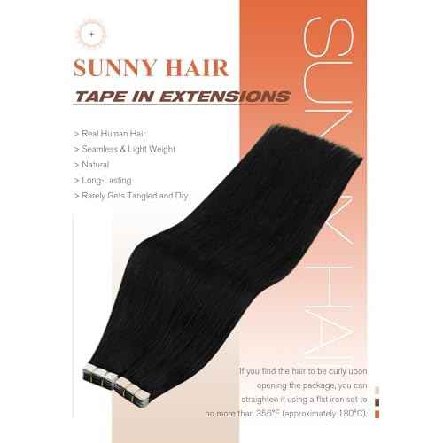 Sunny Hair Tape in Hair Extensions Human Hair 22inch Hair Extensions Real Human Hair Tape in Extensions for Women Jet Black Invisible Remy Hair Natural Straight Skin Weft Double Sided Tapes 20Pcs 50g