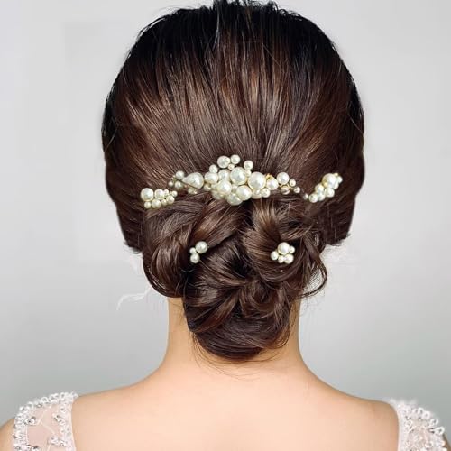 Wedding Pearl Hair Combs Set of 5 PCS - Elegant Hair Accessories for Bridal Women (Silver)