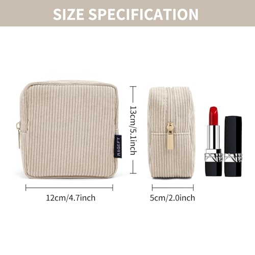 MAGEFY Small Makeup Bag for Purse Mini Cosmetics Bag Corduroy Cute Cosmetic Pouch for Women with Slip-in Pockets