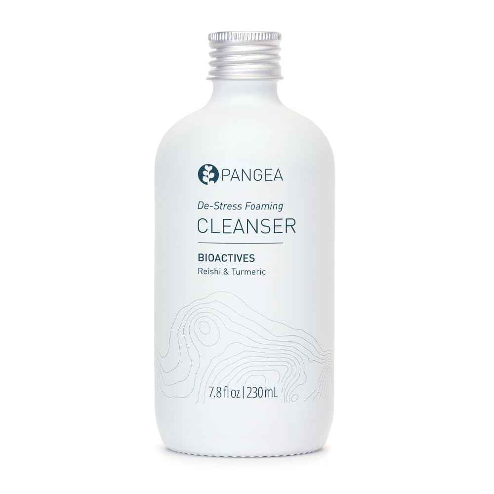 Pangea Organics Natural Reishi + Turmeric De-Stress Foaming Facial Cleanser | Vegan, Non-Toxic, Gentle & Hydrating | Sustainable Glass Bottle (7.8 fl oz | 230 ml)