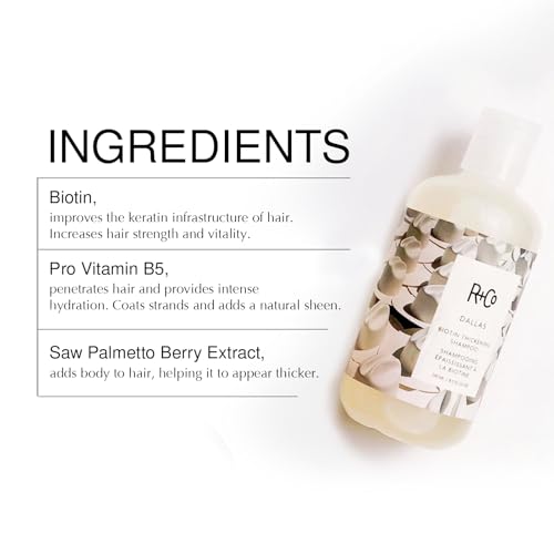 R+Co Dallas Biotin Thickening Shampoo & Conditioner Set + Deluxe Sample (0.5oz) | Adds Volume, Strength & Fullness | Sulfate-Free, Vegan + Cruelty-Free | 8.5oz (Pack of 2)