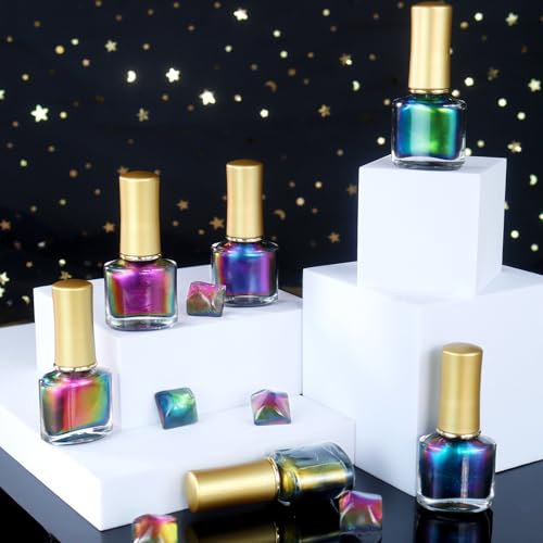 Allstarry Chameleon Nail Polish, Air Dry 6 Colors Glitter Gel Nail Polish Set Color Changing Gel Nail Polish Kit Blue Purple Green Gel Polish Colors Nail Lacquer Nail Art DIY Salon Gift for Women