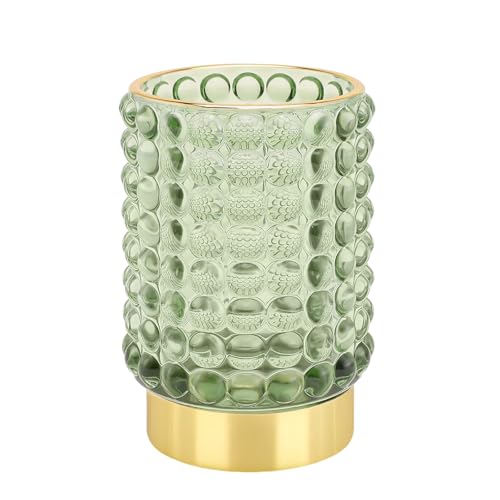 DASITON Makeup Brush Holder Organizer, Crystal Cosmetic Make Up Brush Holder, Glass Makeup Brushes Storage Organizer, Vintage Make Up Cup Desk Pen Pencil Holder, Toothbrush Holders (Green L)