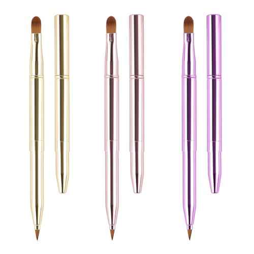 3 Pack Retractable Lip Brush for Lipstick,Yoizyfree Retractable Lip Brushes Double-Ended Travel Lip Makeup Brush Set for Lipstick Lip Gloss Include Lid