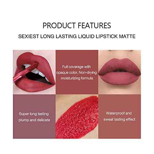 6Pcs Matte Liquid Lipstick Makeup Set, Matte liquid Long-Lasting Wear Non-Stick Cup Not Fade Waterproof Lip Gloss (Set A)