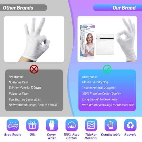 6 Pairs 100% Moisturizing Gloves for Dry Hands Overnight, Selizo 10 Pairs White Cotton Gloves for Women Eczema, Hand Moisturizer Sleeping Spa Gloves for Dry Hands Eczema
