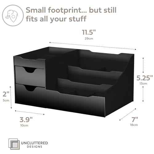 Uncluttered Designs Large Black Vanity Organizer - Countertop Mens Organizer With Drawers for Cologne, Deodorant, Beard, Shaving Lotion, Perfume & Skincare - Perfect for Bathroom & Bedroom Storage