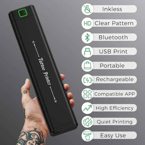 NEWYES Tattoo Stencil Printer Wireless Portable Tattoo Printer Kit Thermal Tattoo Machine for Tattoo Artists & Beginners, Matte Effect Clear Printing, Compatible with Mobile Phone, Pad, PC