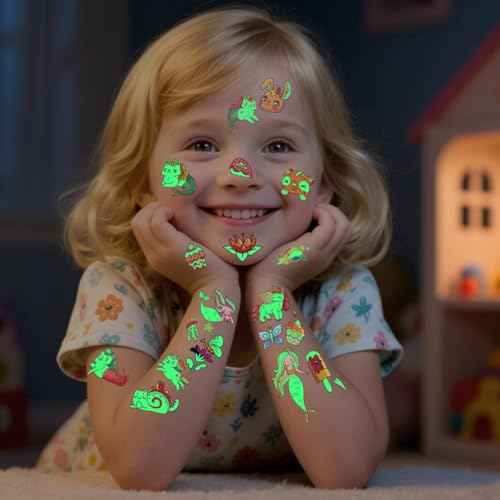 310 Pcs Luminous Temporary Tattoos For Kids,Mixed Styles Glow In The Dark Tattoos for Boys and Girls,Butterfly Dinosaur Pirate Mermaid Fake Tattoo Stickers,Glow Party Supplies Arts and Crafts