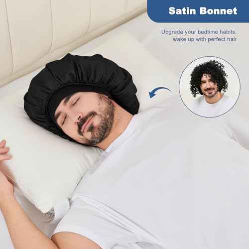 3Pcs Satin Bonnets for Men, Hair Bonnet for Sleeping Women Soft Elastic Band Silk Sleep Bonnet for Curly Hair Braids