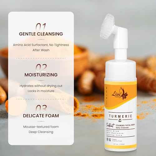 Live Healthy Turmeric Foaming Face Wash - Turmeric Face Wash with Brush, Deep Cleansing, Gentle, Facial Cleanser, Makeup Remover, Natural Formula for Acne, Blackhead & Oil Control, Hydrating -150ml