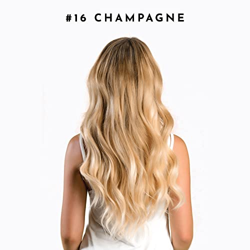 Clip-In Hair Extension Set by Joi Hair, Clip Sewn Machine Weft, Premium Remy Human Hair, Full Set for Full Head, 120g, 160g, 220g 20" (160 Grams Joi Fuller for Medium Density, #16 Champagne)
