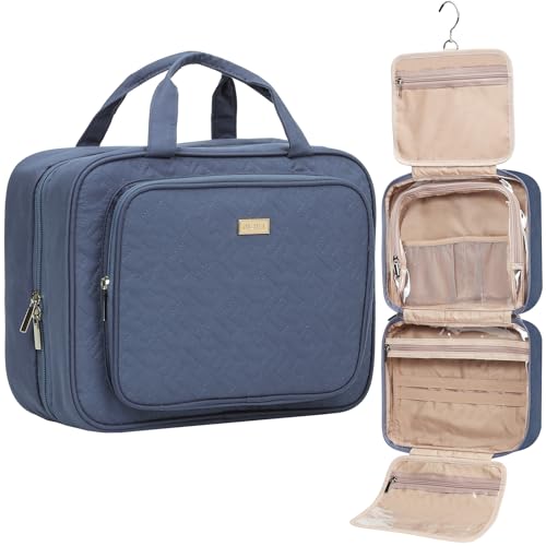 NISHEL Travel Toiletry Bag for Women Large Capacity, Makeup Essentials Organizer, Hanging Case for Accessories, Cosmetics, Aegean-Blue