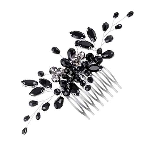 Black Teardrop Hair Side Comb Crystal Hair Pieces Rhinestone Headpieces Bride Wedding Hair Comb Bridal Hair Clip Side Combs Flower Headdress Hair Accessories for Women and Girls