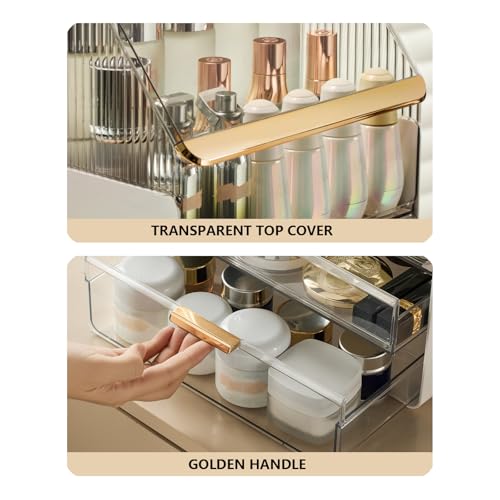 Large Makeup Organizer Countertop Vanity Organizer Case Skin Care Cosmetic Storage Box Bathroom Counter Perfume Skincare Organizers Make Up Caddy Gift Women Girls Clear Design Easy Visibility