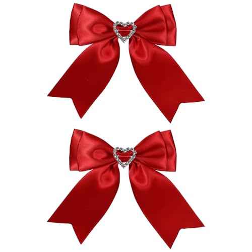 Red Hair Bow Clips Satin Bowknot Hair Clips Sweet Heart Rhinestones Ribbon Hairpins for Girls Chirstmas Valentine's Day Party Hair Accessories