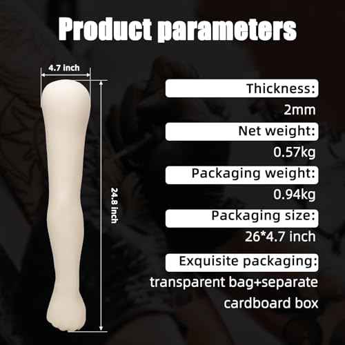 HUOXOU Silicone Arm, Tattoo Practice Arm, 24.8 inch 1:1 High Simulation Tattooing Skin, Fake Arm, Silicone Hand, Tattoo Skin Practice, Easy to Color, White