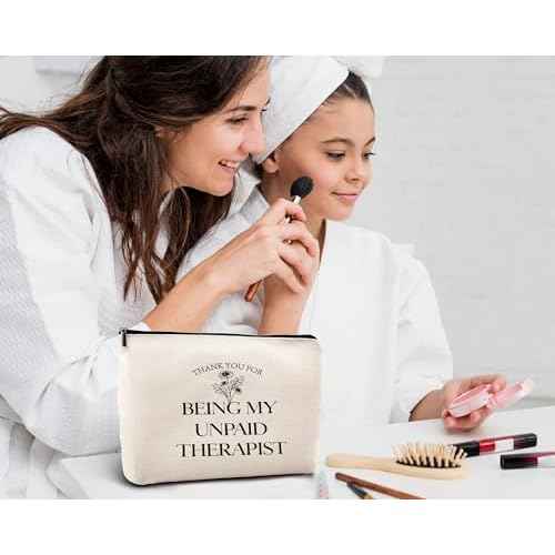 kdqua Thank You for Being My Unpaid Therapist Makeup Bag, Mental Health Therapist Gifts for Women Girls Friend Friends, Inspirational Therapist Appreciation Gifts Linen Travel Cosmetic Bag