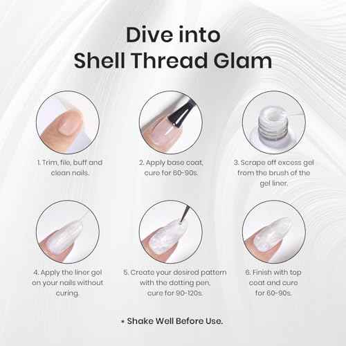 Beetles White Liner Gel Polish, 7ml Pearl White Gel Liner Nail Art Pearlescent Silver Shell Glitter Swirl Effect Pearl Nail Polish Soak Off UV LED Nail Art Design Gifts for Women
