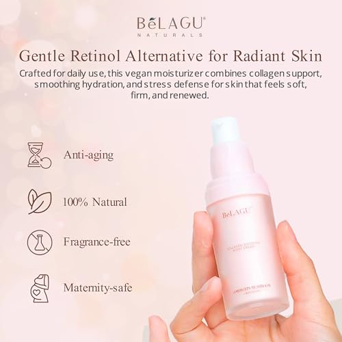 BeLagu Collagen Boosting Night Cream with Bakuchiol & Adaptogenic Mushrooms - Natural Retinol Alternative Moisturizer for Firming, Smoothing & Stress Defense - Vegan Skincare Face Cream (1 fl oz)